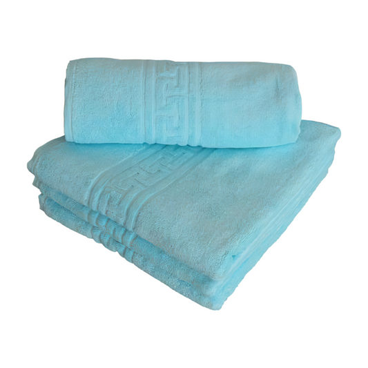 2 σετ πετσέτες Βαμβάκι 100%, Μοντέλο Ελλάδα BLEU CIEL 70 cm x 140 cm 50 cm x 90 cm